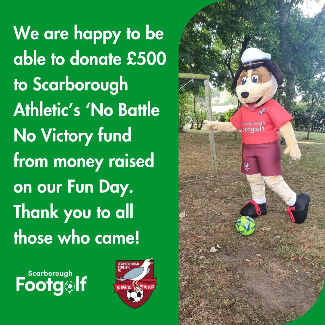 🎉 Thank You! 🙌

We’re pleased to donate £500 to Scarborough Athletic’s No Battle No Victory fund, raised from our fantastic Fun Day! ❤️⚽

A huge thank you to everyone who came along and supported the day ⚽️⛳️
