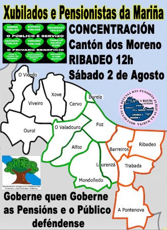 Ribadeo: Xubilados e Pensionistas da Mariña – Concentración o día 2 de Agosto, as 12 h. no Cantón dos Moreno. Goberne quen Goberne, as Pensións e o Público, Deféndense.

modepen.org/index.php/even…