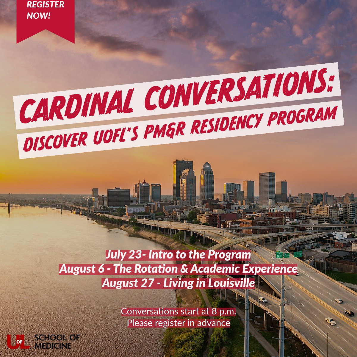 We are one week away from our next Cardinal Conversations! Don't forget to join us on Aug. 6th at 8pm as we discuss our rotation &amp; academic experience here at UofL PM&amp;R! 

Register here: docs.google.com/forms/d/e/1FAI…

#UofLPMR #Match2026 #ResidentLife @UofL <a href="/uofl/">University of Louisville</a>medschool