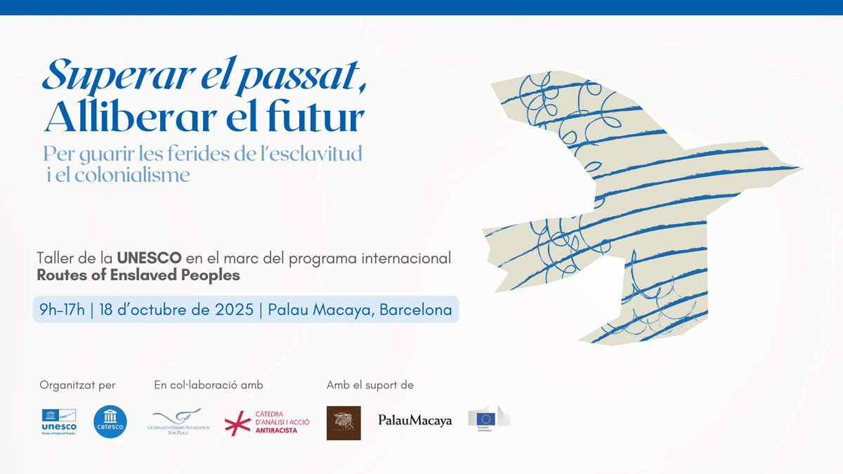 CATESCO (@catesco) on Twitter photo 🌍El proper octubre iniciarem el curs acollint un taller del programa "Routes of Enslaved Peoples" de la <a href="/UNESCO/">UNESCO 🏛️ #Education #Sciences #Culture 🇺🇳</a>
Un espai adreçat a joves on abordarem els efectes de l'esclavitud i el colonialisme al racisme estructural contemporani.
🔗Inscripcions a shorturl.at/vxzLs 🌍El proper octubre iniciarem el curs acollint un taller del programa "Routes of Enslaved Peoples" de la <a href="/UNESCO/">UNESCO 🏛️ #Education #Sciences #Culture 🇺🇳</a>
Un espai adreçat a joves on abordarem els efectes de l'esclavitud i el colonialisme al racisme estructural contemporani.
🔗Inscripcions a shorturl.at/vxzLs