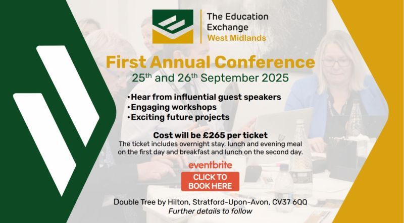 Join us at the Education Exchange West Midlands Annual Conference on 25th and 26th September 2025 in Stratford-Upon-Avon, to make a meaningful and tangible impact on education. 

This special residential event offers an excellent opportunity to connect with educators and experts