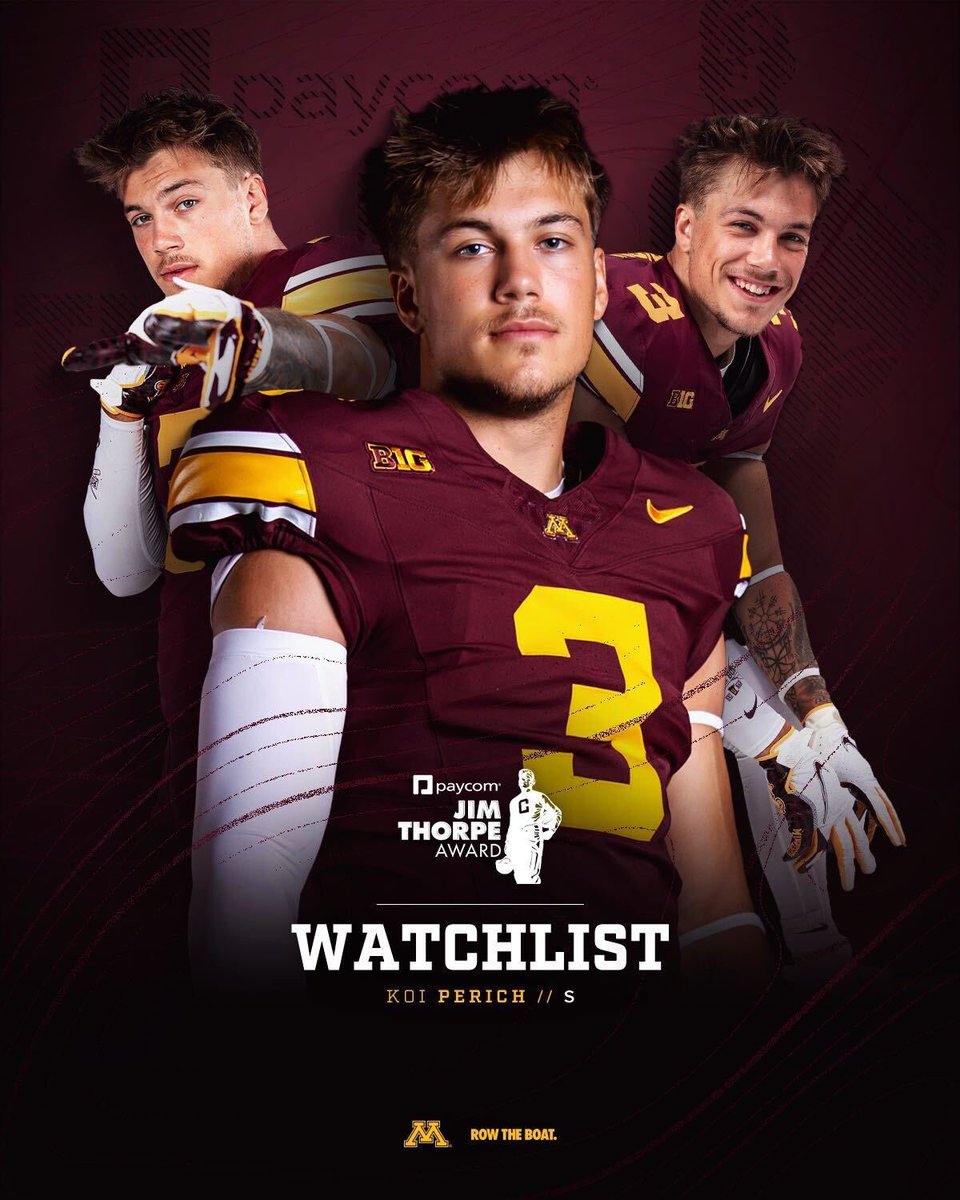 Another Watch List for Koi Wonder 🤩

Established in 1986, the <a href="/jimthorpeaward/">Paycom Jim Thorpe Award</a> is presented to the nation's best defensive back in college football

#RTB #SkiUMah #Gophers