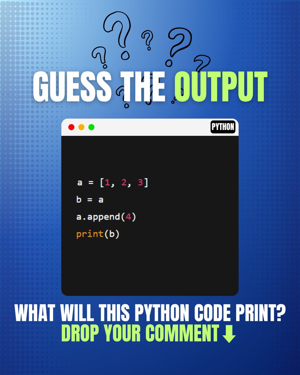 coddy_tech's tweet image. What’s the output? Drop your guess below ⬇️
#learntocode #pythonbasics #coddytech #juniorDev #programmingforbeginners