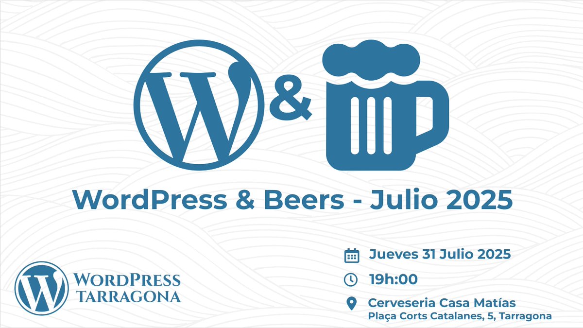 jdevelopia's tweet image. Este mes de Julio veraniego haremos un WordPress &amp;amp; Beers! Hablaremos de WordPress tomando unas cervezas! - meetup.com/es-ES/wordpres…