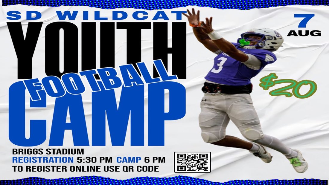 All Wildcat’s!! Come on out and let’s get better together. 
Aug 6th 
Registration @ 5:30 
Camp starts @ 6:00