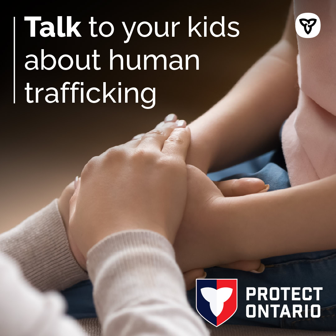 Do you know the signs of human trafficking?

Keep your kids safe and talk to them early. We can help you teach them about the dangers.

Learn more: ontario.ca/HumanTrafficki…