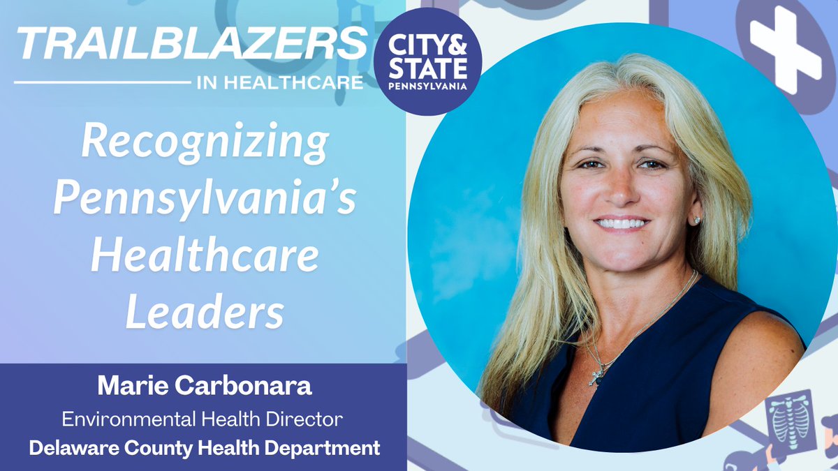 Congrats to DCHD's Marie Carbonara, named a 2025 City &amp; State PA Healthcare Trailblazer! Your expertise makes Delaware County safer &amp; healthier.  Details: cityandstatepa.com/.../406957/