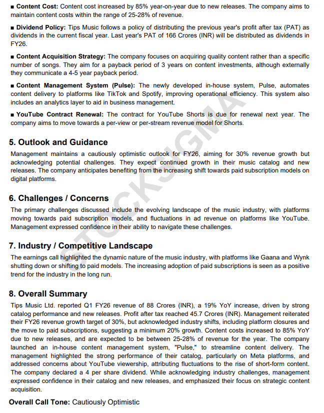 myAlerts_in's tweet image. #TIPSMUSIC #TIPSMUSICQ1 Tips Music Ltd Q1FY26 Earnings Concall Summary