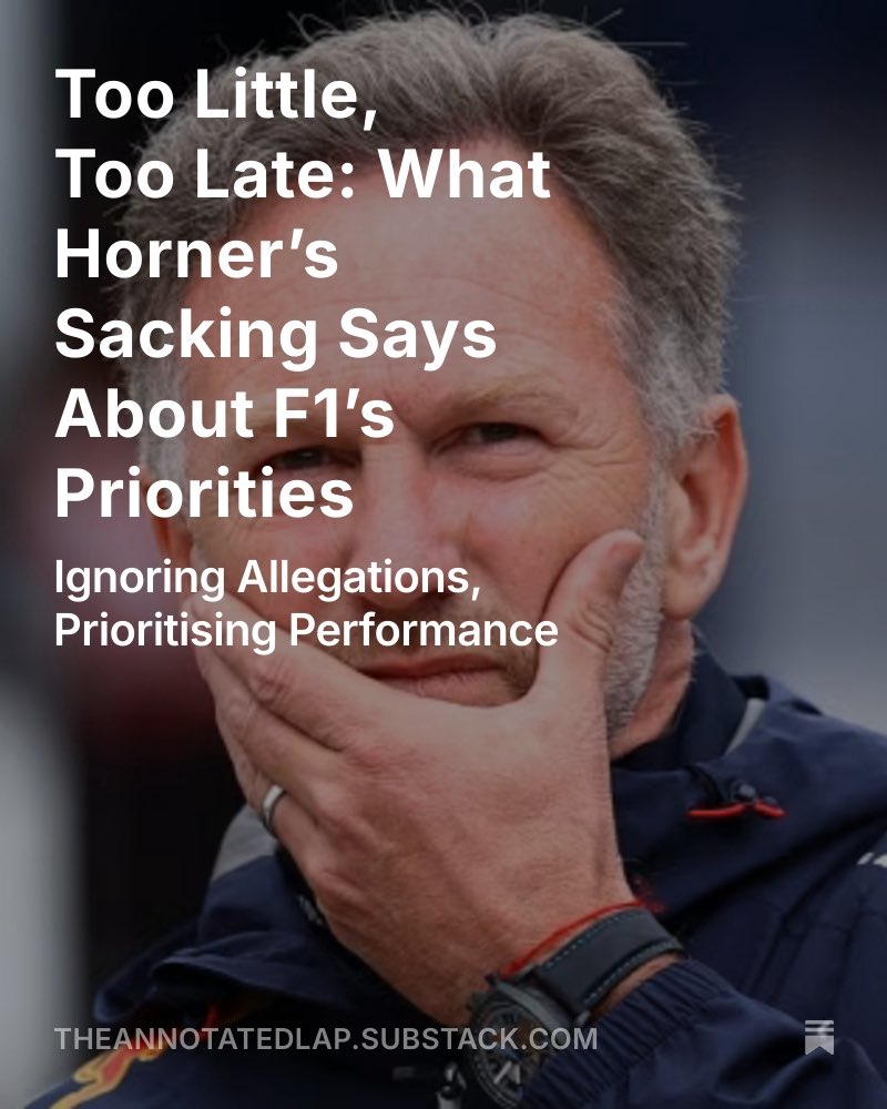 theannotatedlap's tweet image. New post: The Real Message Behind Horner’s Sacking…not everyone will agree with this, but it needs to be said.
READ HERE:  open.substack.com/pub/theannotat…