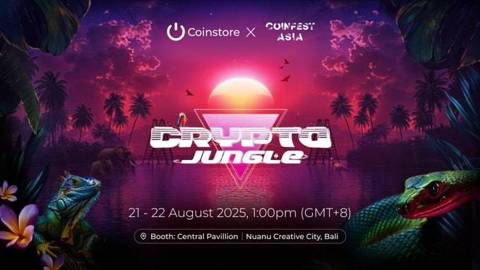 Welcome to the Crypto Jungle 
@Coinstoreexc is going WILD at #CoinfestAsia 2025!

Real exotic animals
 Treasure hunts &amp; hidden prizes
 Central Pavilion, Nuanu Creative City
Aug 21–22 | 1PM (GMT+8)
h5.coinstore.vip/h5/signup?invi…

#IntotheCryptoJungle #CoinstoreinBali2025