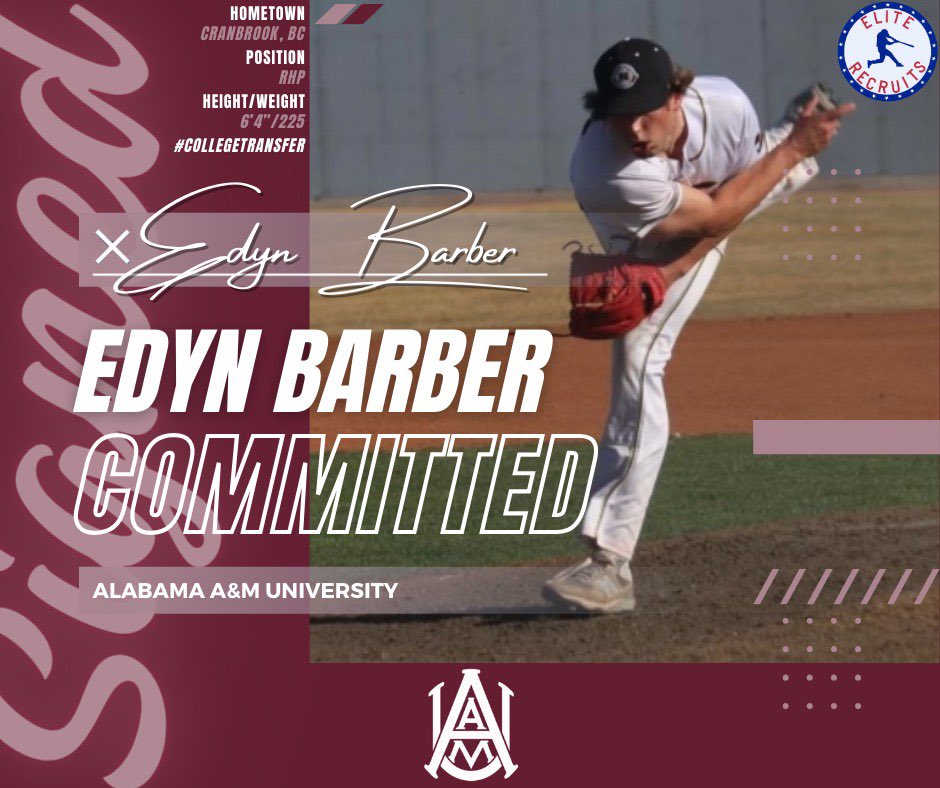 Elite Recruits (@eliterecruits_) on Twitter photo 🍁 BIG MAPLE SIGNING 🇨🇦
Congratulations goes out our very own Edyn Barber on his commitment to play D1 baseball at Alabama A&M University.
Edyn is a big RHP from Canada who looks to make an immediate impact on the mound after spending his summer with <a href="/beachboysbsb/">Boca Beach Boys</a> 🍁 BIG MAPLE SIGNING 🇨🇦
Congratulations goes out our very own Edyn Barber on his commitment to play D1 baseball at Alabama A&M University.
Edyn is a big RHP from Canada who looks to make an immediate impact on the mound after spending his summer with <a href="/beachboysbsb/">Boca Beach Boys</a>