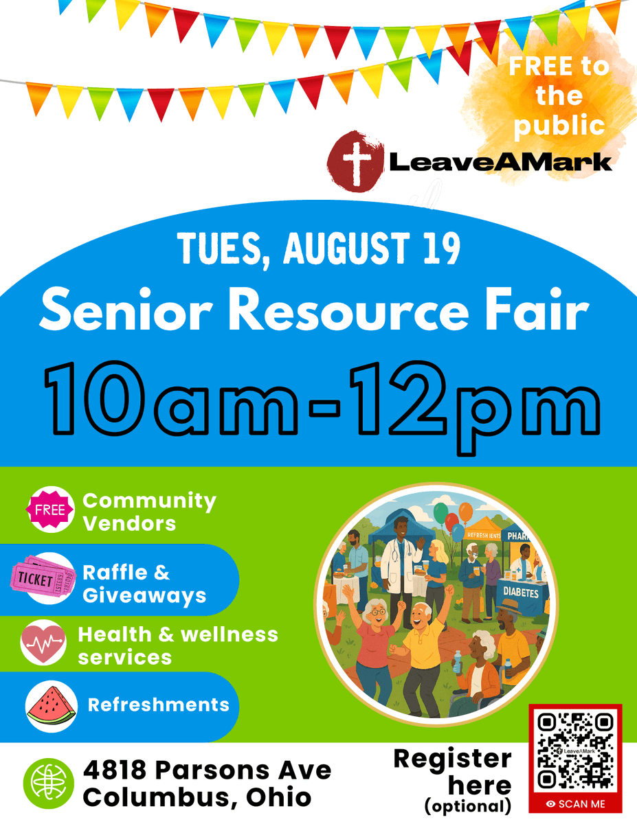 🎉 Mark your calendars!

Senior Resource Fair
📅 Tuesday, August 19
🕙 10 AM – 12 PM
📍 Leave A Mark Church (4818 Parsons Ave)

Free vendors, raffles, health services &amp; more! Open to all seniors in our community. 💙
