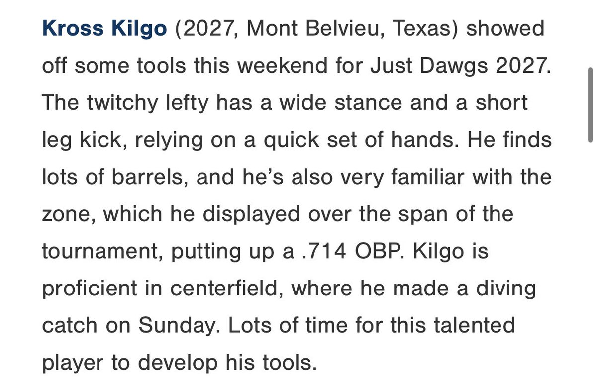 just_dawgs's tweet image. JustDawgs2027 @KrossKilgo getting the recognition he deserves. Kross plays the game the right way and does whatever it takes to help the team win. Great athlete and even better person. Whoever gets him will be getting a true winner.