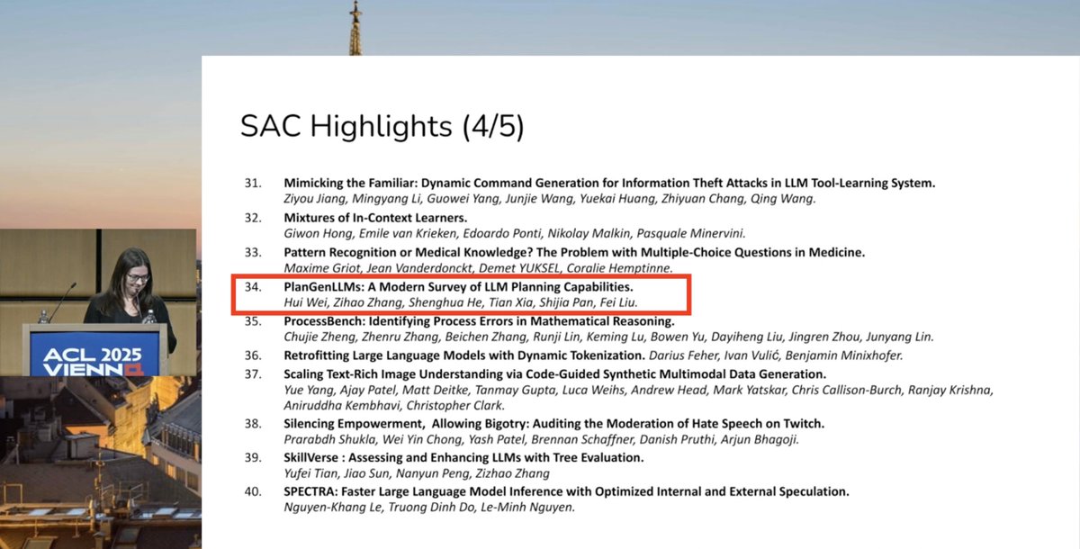feiliu_nlp's tweet image. 🏆 Thrilled that our paper #PlanGenLLMs (arxiv.org/abs/2502.11221) won the SAC Award at #ACL2025!!
Couldn't have done it without the amazing team: @HuiWei15, Zihao Zhang, Shenghua He, Tian Xia, and Shijia Pan. So thankful and beyond proud! 💖 #ACL2025NLP #NLProc
🧠 Planning is…