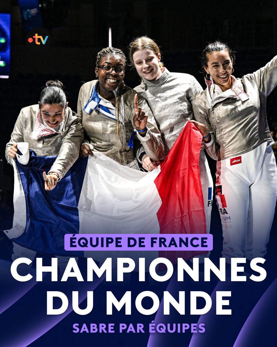 🤺 #Tbilisi2025 | 🥇 Les sabreuses françaises sont CHAMPIONNES DU MONDE par équipes en s'imposant en finale face à la Corée du Sud (45-37) !

🇫🇷 Sara Balzer, Faustine Clapier, Sarah Noutcha et Toscane Tori offrent un deuxième titre à la France pour conclure ces Mondiaux !