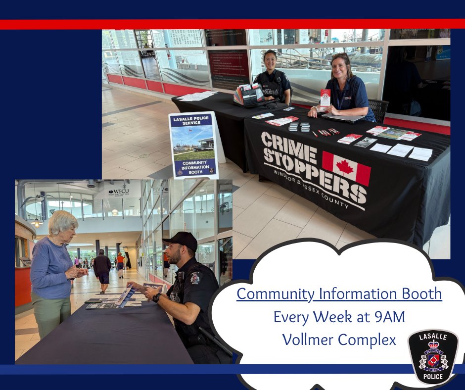 Thank you Windsor &amp; Essex County Crime Stoppers for joining us today at our Community Information Booth and sharing information about available services to our community! Starting in August, our Booth will be moving to Thursdays. Come stop by next time to connect with an officer!
