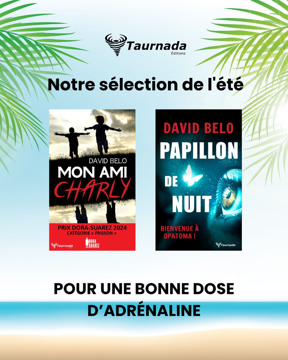 🌞 Notre sélection de l'été 🌞
 
Se rendre à 1550 mètres d’altitude 🗻 ⛷, ou déambuler dans la mystérieuse ville d'Opatoma 😱 c'est possible, avec les romans de David Belo, des romans qui vont vous 🙃🤪 retourner le cerveau
 
🔹 Mon ami Charly
🔹 Papillon de nuit