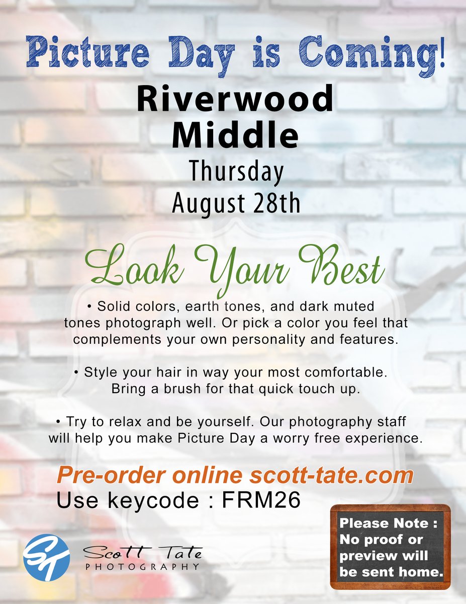 Scott Tate Photography (@scotttatephoto) on Twitter photo Hey Riverwood!- Picture Day is THURSDAY! Be ready with these tips scott-tate.com to help make your pictures awesome! Pre-order using your school's code.
<a href="/HumbleISD/">Humble ISD</a> <a href="/HumbleISD_RMS/">Riverwood MS</a>
#schoolpictures #lookingood #smilebig #STPhoto Hey Riverwood!- Picture Day is THURSDAY! Be ready with these tips scott-tate.com to help make your pictures awesome! Pre-order using your school's code.
<a href="/HumbleISD/">Humble ISD</a> <a href="/HumbleISD_RMS/">Riverwood MS</a>
#schoolpictures #lookingood #smilebig #STPhoto