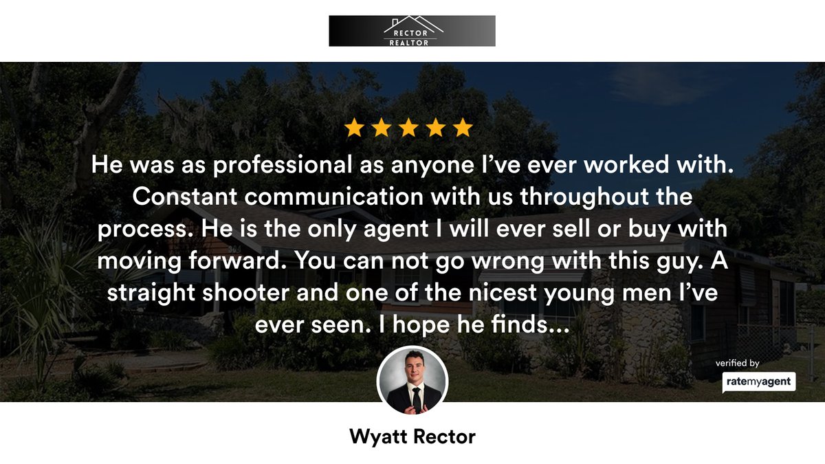 Wyatt Rector (@wyattrector) on Twitter photo My latest RateMyAgent review in Fruitland Park.
NAR 260506922
rma.reviews/d4hyuh2my480
...
#ratemyagent #realestate #LPT_REALTY_LLC My latest RateMyAgent review in Fruitland Park.
NAR 260506922
rma.reviews/d4hyuh2my480
...
#ratemyagent #realestate #LPT_REALTY_LLC