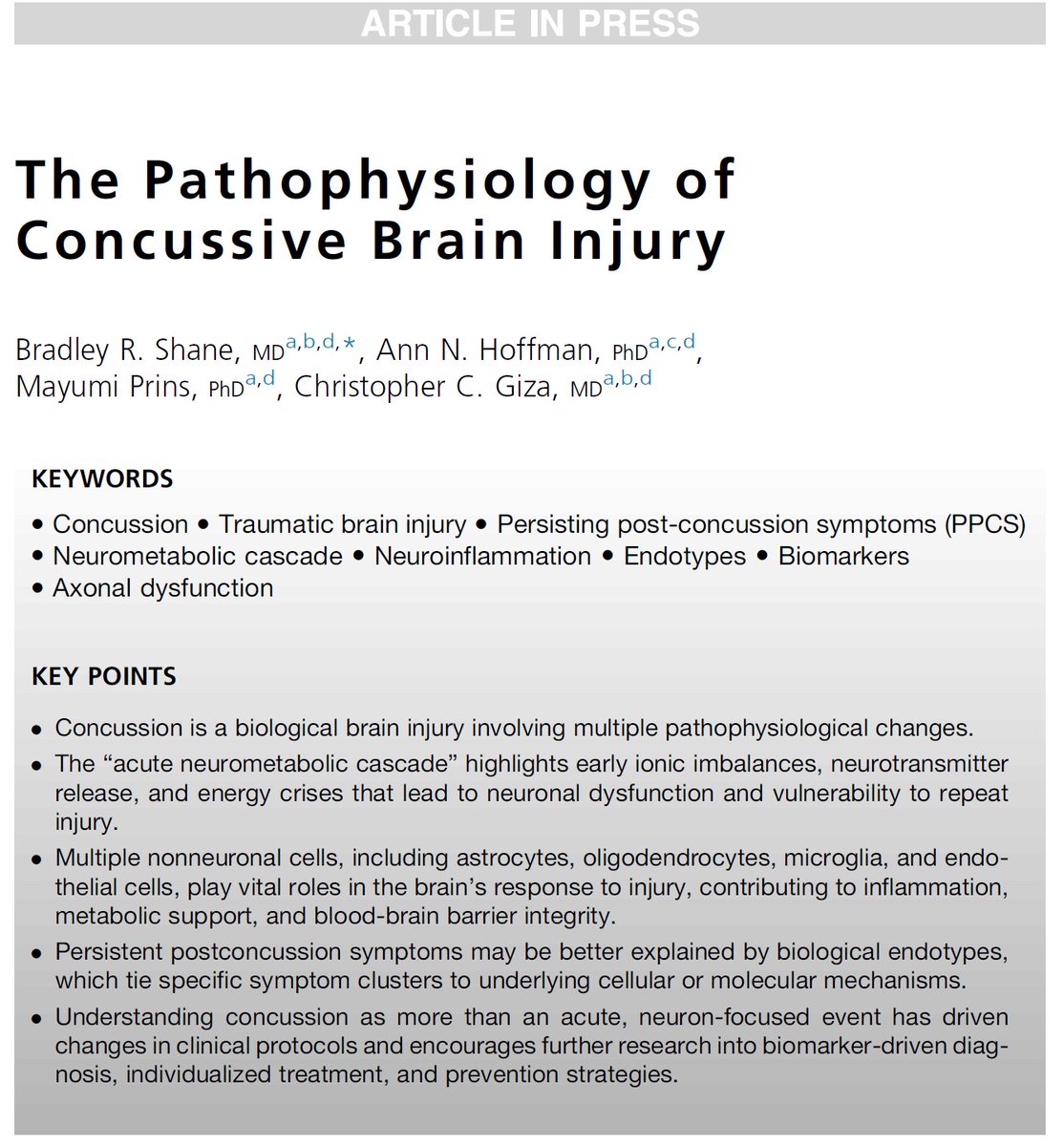 Chris Giza (@griz1) on Twitter photo Concussive Brain Injury pathophysiology is evolving! Its more than "acute neuro-metabolic" cascade now. #ShaneBR <a href="/neuroayogi/">Annie Hoffman, PhD</a> <a href="/MlPrinsPhD/">MLPrins</a> <a href="/BIRC_at_UCLA/">BIRC@UCLA</a> <a href="/UCLABrainSPORT/">UCLA Steve Tisch BrainSPORT Program</a> <a href="/UCLANsgy/">UCLA Neurosurgery ๐ง </a> <a href="/uclachildneuro/">UCLA Pediatric Neurology</a> <a href="/UCLANeurology/">UCLA Neurology</a> <a href="/Neurotrauma/">NeurotraumaSociety</a>
Learn more (50 days free access): authors.elsevier.com/a/1lTdB_6LPvHSโฆ Concussive Brain Injury pathophysiology is evolving! Its more than "acute neuro-metabolic" cascade now. #ShaneBR <a href="/neuroayogi/">Annie Hoffman, PhD</a> <a href="/MlPrinsPhD/">MLPrins</a> <a href="/BIRC_at_UCLA/">BIRC@UCLA</a> <a href="/UCLABrainSPORT/">UCLA Steve Tisch BrainSPORT Program</a> <a href="/UCLANsgy/">UCLA Neurosurgery ๐ง </a> <a href="/uclachildneuro/">UCLA Pediatric Neurology</a> <a href="/UCLANeurology/">UCLA Neurology</a> <a href="/Neurotrauma/">NeurotraumaSociety</a>
Learn more (50 days free access): authors.elsevier.com/a/1lTdB_6LPvHSโฆ