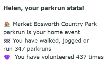 Helen Segebarth (A981194) (@helenterrapin) on Twitter photo Delighted to see the gap getting wider…
💜 Now up to 90 more volunteers than runs!
🏃347 <a href="/parkrun/">parkrun 🌳</a> run/jog/walks (at 259 locations)
🦺437 <a href="/parkrunUK/">parkrun UK</a>, <a href="/parkrunIE/">parkrun Ireland</a> & <a href="/juniorparkrunUK/">junior parkrun UK</a> volunteers (at 186 locations)
#LoveParkrun
#LoveJuniorParkrun Delighted to see the gap getting wider…
💜 Now up to 90 more volunteers than runs!
🏃347 <a href="/parkrun/">parkrun 🌳</a> run/jog/walks (at 259 locations)
🦺437 <a href="/parkrunUK/">parkrun UK</a>, <a href="/parkrunIE/">parkrun Ireland</a> & <a href="/juniorparkrunUK/">junior parkrun UK</a> volunteers (at 186 locations)
#LoveParkrun
#LoveJuniorParkrun
