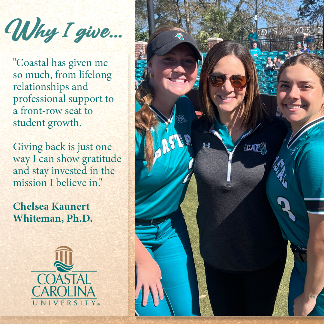 Chelsea Kaunert Whiteman, Ph.D., has supported CCU since 2017. She believes every gift makes a difference and encourages others to give back. Join her in supporting CCU today!