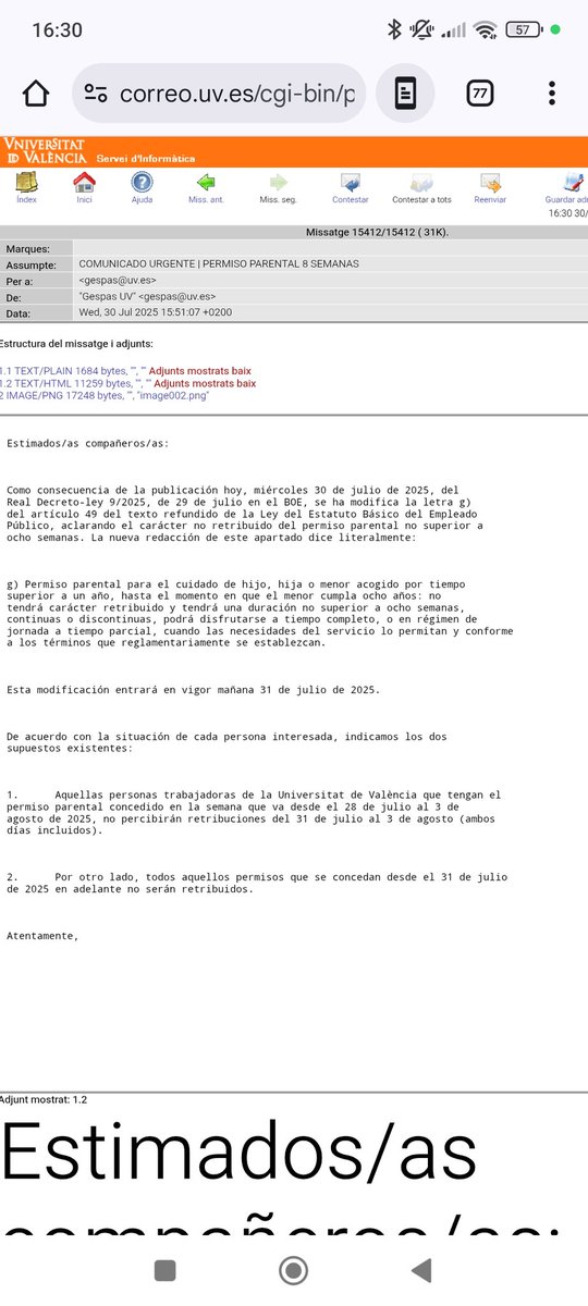 La <a href="/UV_EG/">Universitat València</a> ens avisa al personal que tenim concedit el permís parental (que fins ara era retribuït a la UV) hui dia 30 a les 15:51 que demà, divendres, dissabte i diumenge no cobrarem... <a href="/Yolanda_Diaz_/">Yolanda Díaz</a> jo pensava que es tractava d'ampliar drets