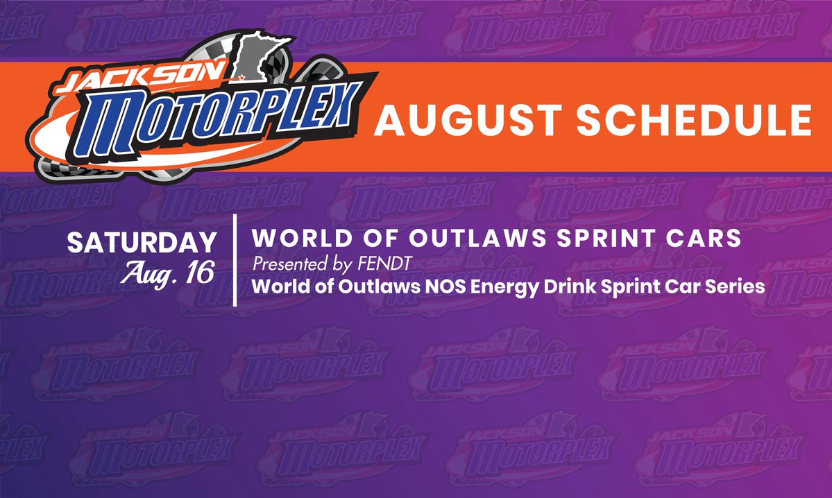 Jackson Motorplex (@jacksonmotorplx) on Twitter photo The <a href="/WorldofOutlaws/">World of Outlaws</a> returns for the World of Outlaws Sprint Cars presented by FENDT on Aug. 16! The <a href="/WorldofOutlaws/">World of Outlaws</a> returns for the World of Outlaws Sprint Cars presented by FENDT on Aug. 16!