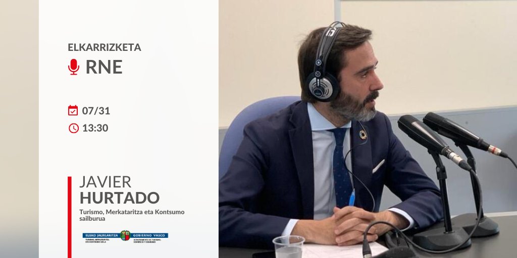 Departamento de Turismo, Comercio y Consumo (@dptoturcomcon) on Twitter photo 🎙𝗘𝗹𝗸𝗮𝗿𝗿𝗶𝘇𝗸𝗲𝘁𝗮: <a href="/JHurtadoGV/">Javier Hurtado</a> sailburuari elkarrizketa <a href="/rne/">Radio Nacional</a> irratian
🗓 Uztailak 31
🕖 13:30 🎙𝗘𝗹𝗸𝗮𝗿𝗿𝗶𝘇𝗸𝗲𝘁𝗮: <a href="/JHurtadoGV/">Javier Hurtado</a> sailburuari elkarrizketa <a href="/rne/">Radio Nacional</a> irratian
🗓 Uztailak 31
🕖 13:30
