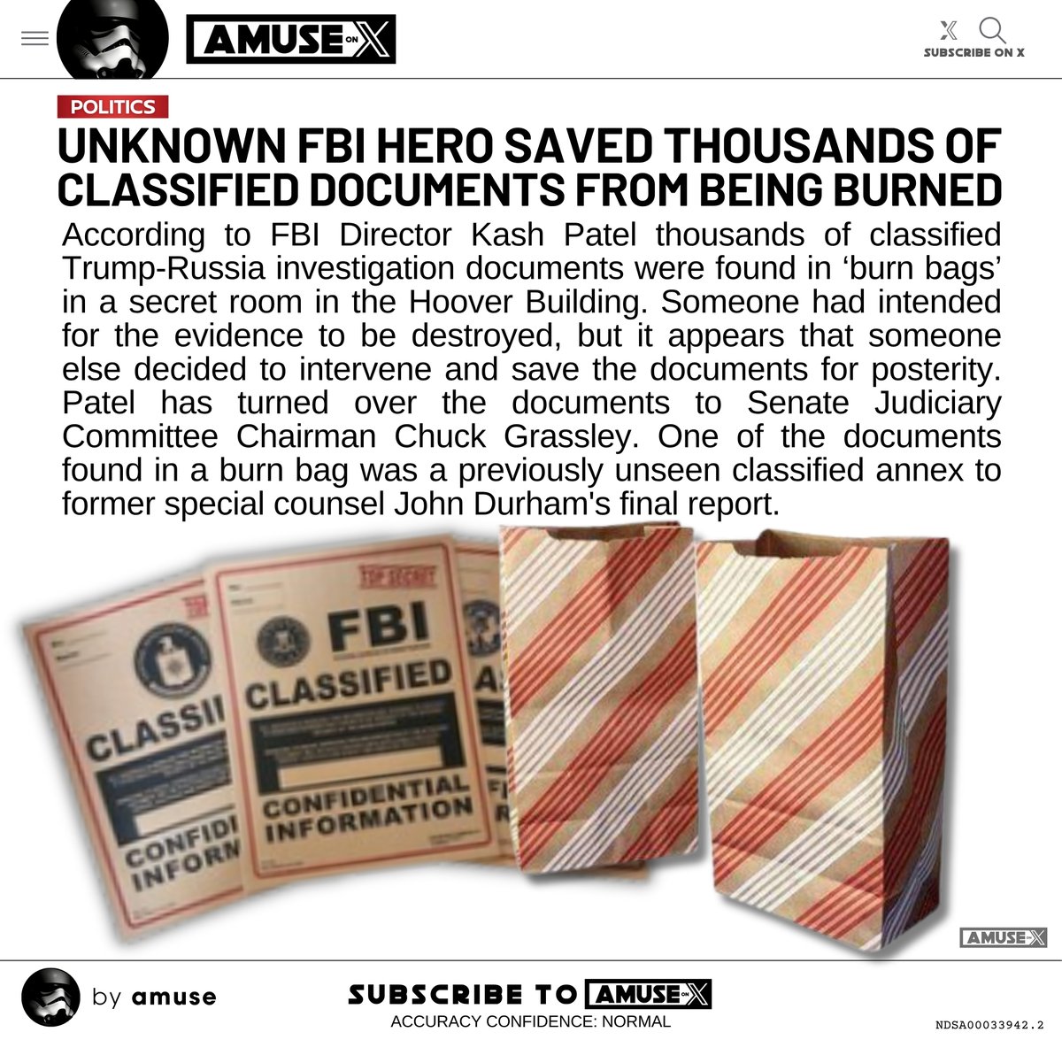 COVERUP: Who was the FBI hero that saved thousands of classified RussiaGate documents from destruction? The prior regime put thousands of classified documents in burn bags, but an unknown hero moved them to a secret room in the Hoover Building before they could be burned. It