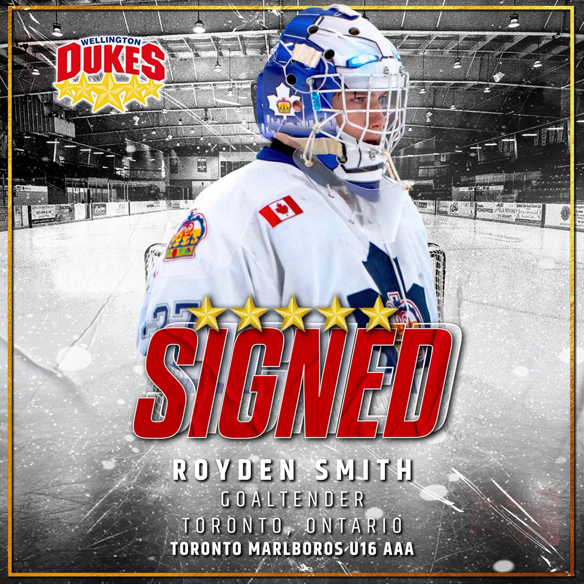 The Wellington Dukes are excited to announce the signing of 2009 born goaltender Royden Smith! The Toronto, Ontario native played last season with the Toronto Marlboros U16 AAA. Royden was also selected in the 5th Round, 92nd overall, in the OHL Draft!

Welcome to Welly, Royden!