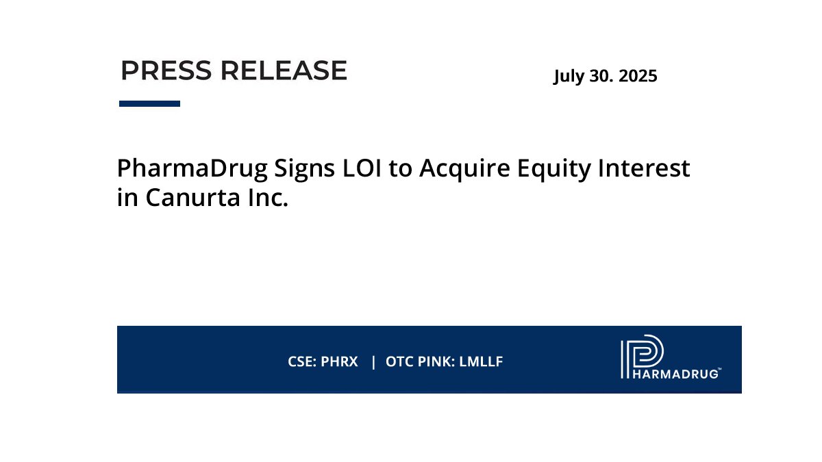 PharmaDrug Signs LOI to Acquire Equity Interest in Canurta Inc.

bit.ly/3Jbk8OP

$PHRX $LMLLF | #Cepharanthine #Biotech #LifeSciences