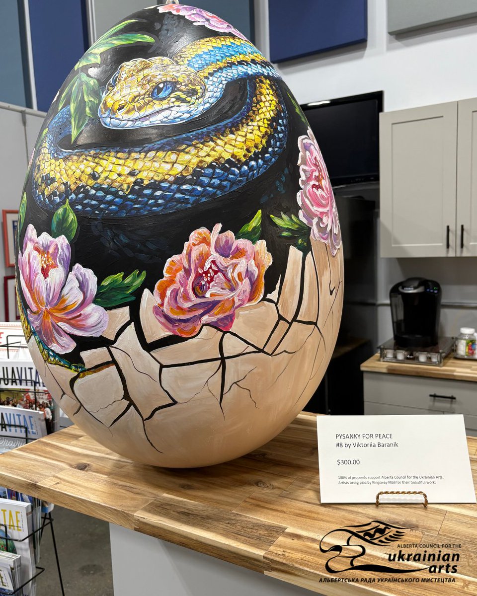 Our Pysanky For Peace exhibition together with our friends at Kingsway Mall has moved to our ACUA Gallery and Boutique and only THREE of the beautifully painted eggs remain available for sale, like this stunning piece by Viktoriia Baranik.