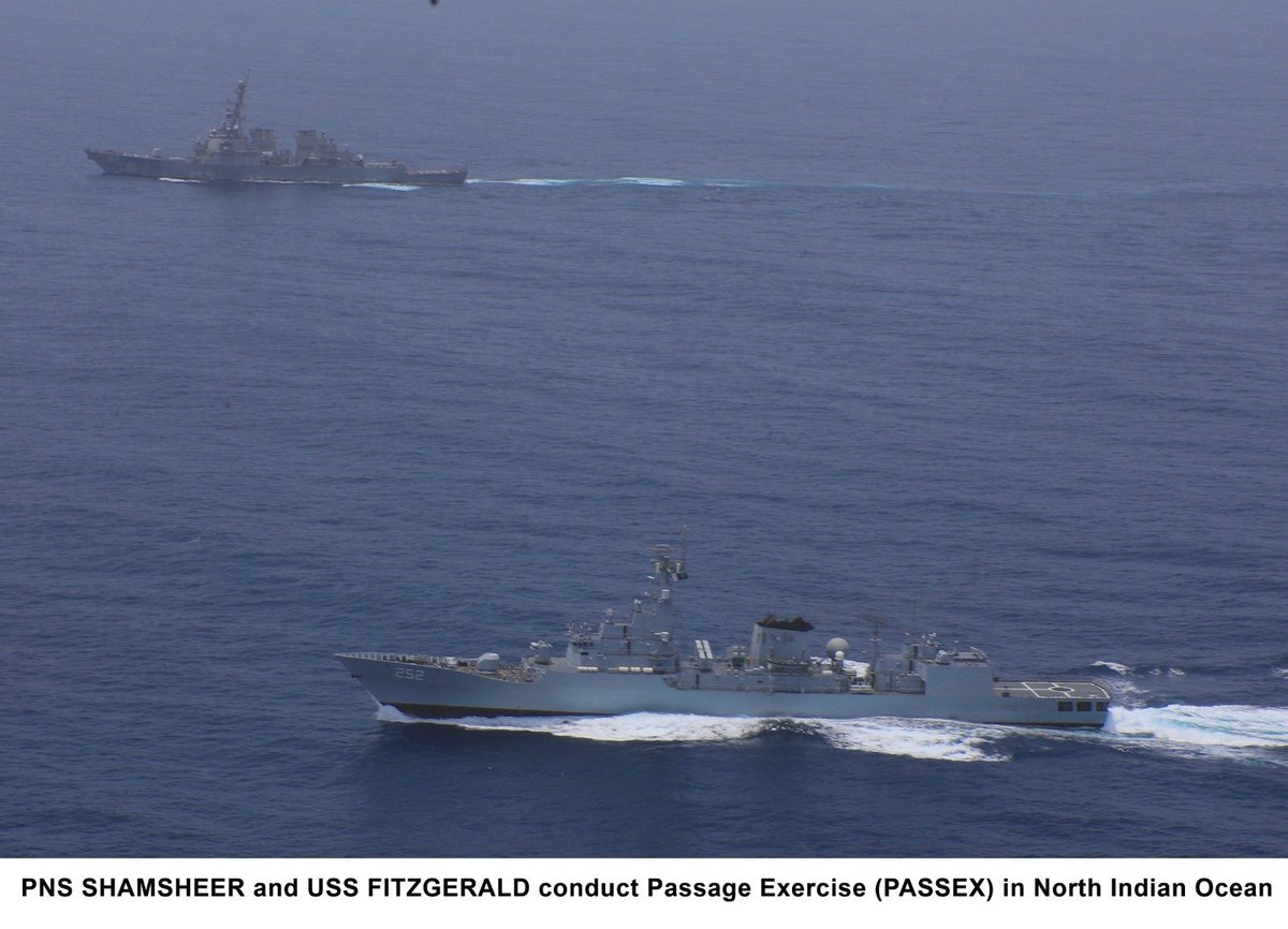 Nexus_Intel360's tweet photo. #Pakistan Navy Ship #PNSShamsheer and #USS #Fitzgerald conducted a Passage Exercise (#PASSEX) in the North Indian Ocean to boost #MaritimeCooperation, #communication, and #OperationalCoordination. This reflects a shared commitment to regional stability. https://t.co/X3KW3JTcaF