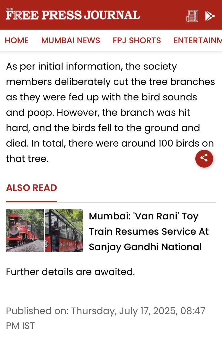Kailash Anerao (@aneraokailash) on Twitter photo <a href="/VipulSood1210/">Vipul S</a> <a href="/kaynair/">Kay</a> <a href="/TMCaTweetAway/">Thane Municipal Corporation - рдард╛рдгреЗ рдорд╣рд╛рдирдЧрд░рдкрд╛рд▓рд┐рдХрд╛</a> <a href="/AwbiBallabhgarh/">Animal Welfare Board of India</a> <a href="/Pankajamunde/">Pankaja Gopinath Munde</a> <a href="/ThaneCityPolice/">Thane Police commissionerate рдкреЛрд▓реАрд╕ рдЖрдпреБрдХреНрддрд╛рд▓рдп, рдард╛рдгреЗ</a> <a href="/Manekagandhibjp/">Maneka Sanjay Gandhi</a> <a href="/BNHSIndia/">Bombay Natural History Society</a> <a href="/mymalishka/">Mumbai Ki Rani</a> <a href="/NishantBangera1/">Nishant Bangera</a> <a href="/rohitjoshi77/">Rohit Joshi</a> <a href="/ndtvfeed/">NDTV News feed</a> <a href="/niranjandtweets/">Niranjan Davkhare</a> <a href="/CMOMaharashtra/">CMO Maharashtra</a> <a href="/MAHA_UDD/">MAHA_UDD - рдирдЧрд░ рд╡рд┐рдХрд╛рд╕ рд╡рд┐рднрд╛рдЧ, рдорд╣рд╛рд░рд╛рд╖реНрдЯреНрд░</a> <a href="/DumbreManohar/">Manohar Dumbre</a> <a href="/zoru75/">Zoru Bhathena</a> <a href="/MahaForest/">Maha Forest Official</a> <a href="/GreenStalin/">Stalin</a> <a href="/WCCBHQ/">Wildlife Crime Control Bureau</a> <a href="/Wild_Rescue/">Wildlife Rescue India</a> <a href="/ResqinkSaiyyam/">Saiyyam Dharamshi</a> <a href="/wwa_india/">Wildlife Welfare Association (WWA)</a> <a href="/peta/">PETA</a> <a href="/TMCaTweetAway/">Thane Municipal Corporation - рдард╛рдгреЗ рдорд╣рд╛рдирдЧрд░рдкрд╛рд▓рд┐рдХрд╛</a> can you please let the citizens know what action has been taken against the contractor and Rutu Enclave officials till date on the Bird Massacre incident (more than 100 herons, egrets, etc dead and injured) widely reported in press and social media??
<a href="/PetaIndia/">PETA India</a> <a href="/VipulSood1210/">Vipul S</a> <a href="/kaynair/">Kay</a> <a href="/TMCaTweetAway/">Thane Municipal Corporation - рдард╛рдгреЗ рдорд╣рд╛рдирдЧрд░рдкрд╛рд▓рд┐рдХрд╛</a> <a href="/AwbiBallabhgarh/">Animal Welfare Board of India</a> <a href="/Pankajamunde/">Pankaja Gopinath Munde</a> <a href="/ThaneCityPolice/">Thane Police commissionerate рдкреЛрд▓реАрд╕ рдЖрдпреБрдХреНрддрд╛рд▓рдп, рдард╛рдгреЗ</a> <a href="/Manekagandhibjp/">Maneka Sanjay Gandhi</a> <a href="/BNHSIndia/">Bombay Natural History Society</a> <a href="/mymalishka/">Mumbai Ki Rani</a> <a href="/NishantBangera1/">Nishant Bangera</a> <a href="/rohitjoshi77/">Rohit Joshi</a> <a href="/ndtvfeed/">NDTV News feed</a> <a href="/niranjandtweets/">Niranjan Davkhare</a> <a href="/CMOMaharashtra/">CMO Maharashtra</a> <a href="/MAHA_UDD/">MAHA_UDD - рдирдЧрд░ рд╡рд┐рдХрд╛рд╕ рд╡рд┐рднрд╛рдЧ, рдорд╣рд╛рд░рд╛рд╖реНрдЯреНрд░</a> <a href="/DumbreManohar/">Manohar Dumbre</a> <a href="/zoru75/">Zoru Bhathena</a> <a href="/MahaForest/">Maha Forest Official</a> <a href="/GreenStalin/">Stalin</a> <a href="/WCCBHQ/">Wildlife Crime Control Bureau</a> <a href="/Wild_Rescue/">Wildlife Rescue India</a> <a href="/ResqinkSaiyyam/">Saiyyam Dharamshi</a> <a href="/wwa_india/">Wildlife Welfare Association (WWA)</a> <a href="/peta/">PETA</a> <a href="/TMCaTweetAway/">Thane Municipal Corporation - рдард╛рдгреЗ рдорд╣рд╛рдирдЧрд░рдкрд╛рд▓рд┐рдХрд╛</a> can you please let the citizens know what action has been taken against the contractor and Rutu Enclave officials till date on the Bird Massacre incident (more than 100 herons, egrets, etc dead and injured) widely reported in press and social media??
<a href="/PetaIndia/">PETA India</a>