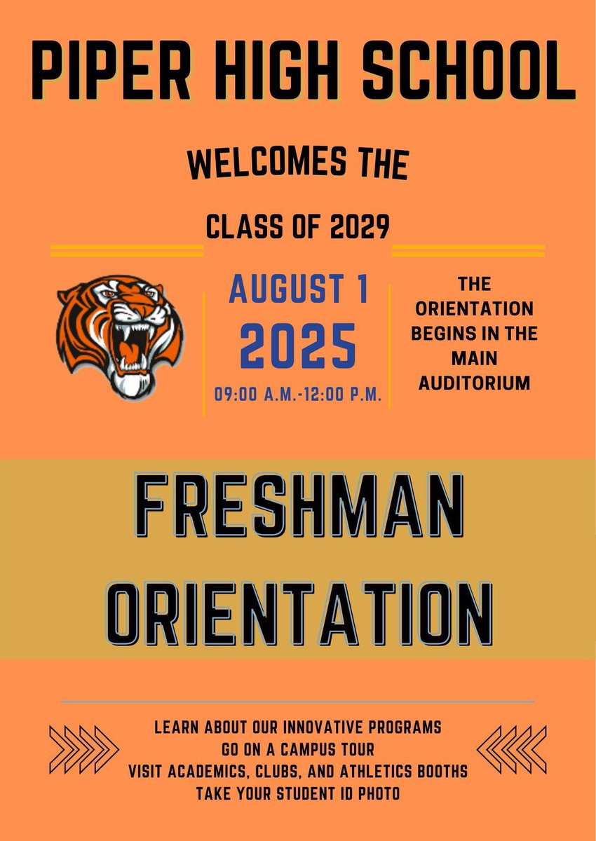 We can’t wait to welcome the Class of 2026 this Friday! You will get a taste of everything #BengalNation has to offer you to succeed in your High School Academic career here at Piper. See you soon! 🧡🤎