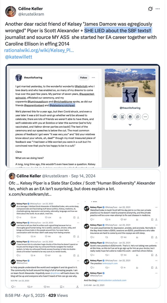 Céline Keller (@krustelkram) on Twitter photo Kelsey "Run pro-life Democrats. Run pro-gun
Democrats. Run anti-immigration Democrats.
Run people who can win." Piper on genocide. 🤡
+re: journalists lying is not ok ... remember her lying about the SBF texts? Kelsey "Run pro-life Democrats. Run pro-gun
Democrats. Run anti-immigration Democrats.
Run people who can win." Piper on genocide. 🤡
+re: journalists lying is not ok ... remember her lying about the SBF texts?