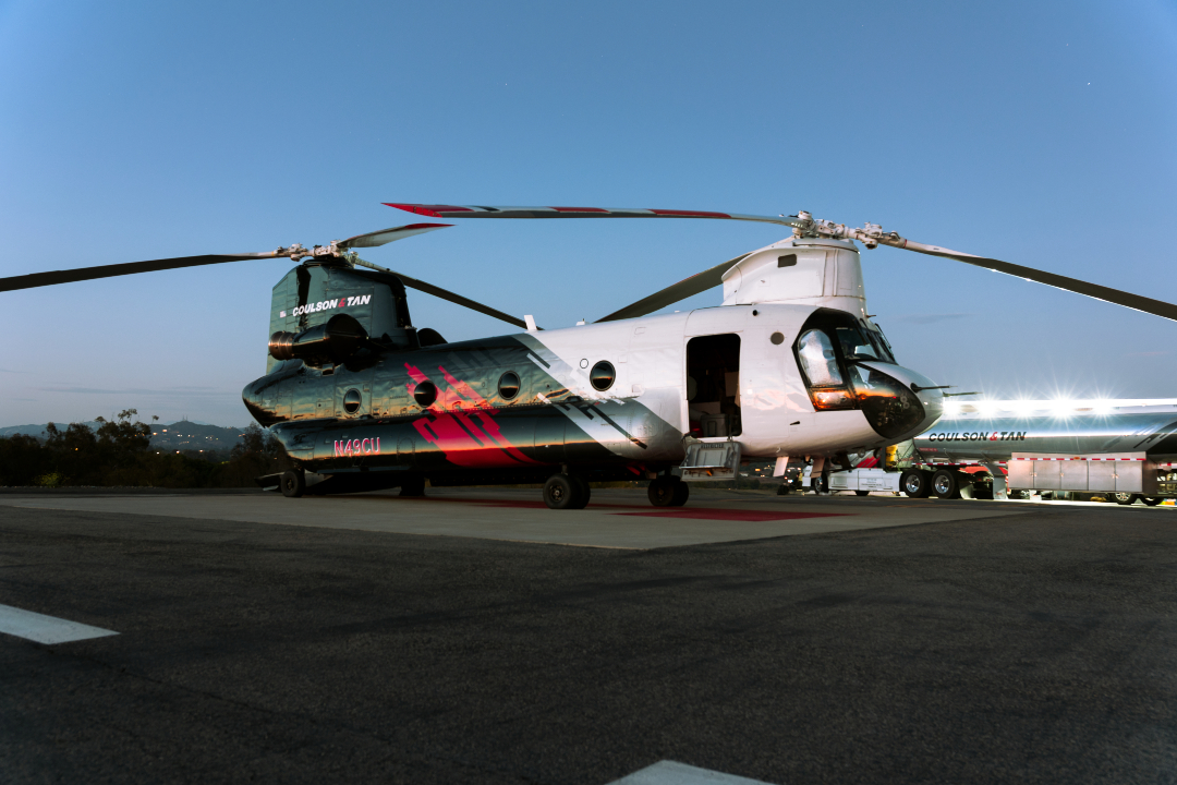 CoulsonAviation's tweet image. As the sun sets, the mission begins. N49CU is NVG-rated and ready to deliver support for @CAL_FIRE operations across Southern California #nvg #coulsonaviation #calfire #aerialfirefighting