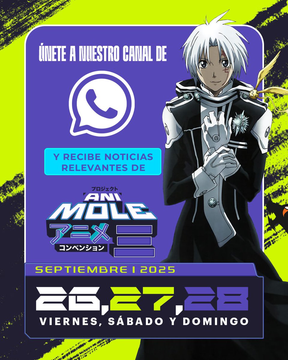 😎 ¡Lo más importante de #AniMole3 te espera en nuestro canal de WhatsApp! Únete en shorturl.at/VAal8 y mantente enterado de todo lo que viene este septiembre.