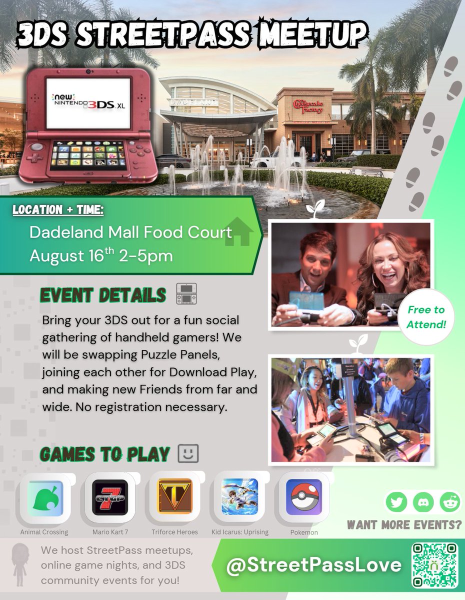 StreetPassLove's tweet image. Florida 3DS users are getting together at the Dadeland Mall in 2 weeks for a big StreetPass Gathering. Check out the full discussion in our Discord (linked in bio)!