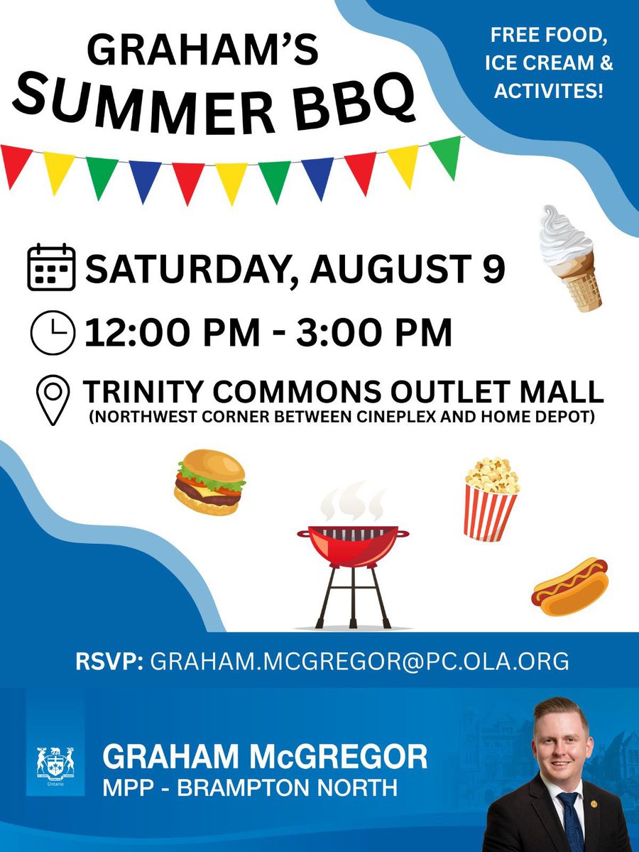 A summer tradition you won’t want to miss! 

Come out for my Annual Summer BBQ – a fun afternoon filled with free food and drinks, live entertainment, giveaways and family-friendly activities.

🗓️ Saturday, August 9th 
🕛 12 PM - 3 PM
📍 Trinity Commons Outlet Mall (Northwest