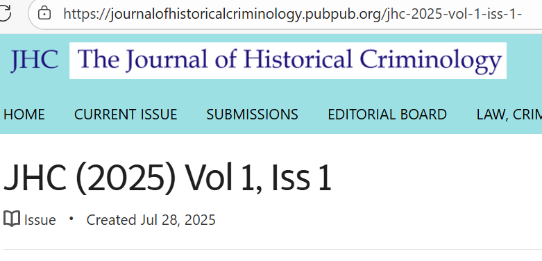 Hear ye! Hear ye! Our *very first issue* of The Journal of Historical Criminology. All open access. So there's no excuse not to get to our wonderful content, including a book review of <a href="/jkivivuori/">Janne Kivivuori</a>'s Crime and Civilization by yours truly.
