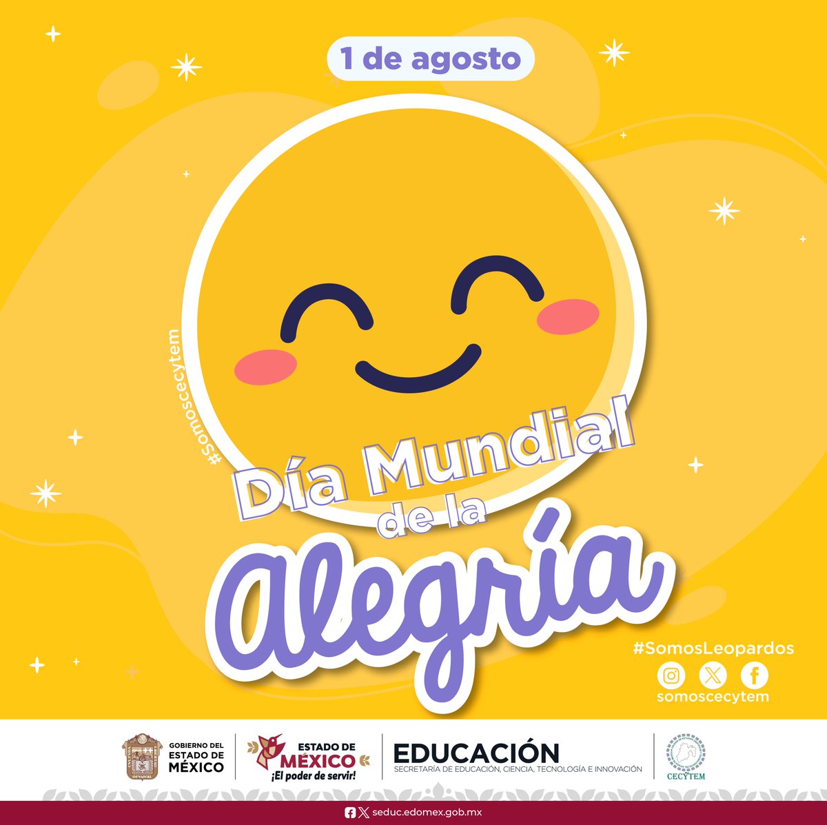 somoscecytem's tweet photo. 😄 ¡Hoy celebramos el Día Mundial de la Alegría!
Porque no hay nada más poderoso que una sonrisa que inspira, motiva y contagia buena vibra.
✨ ¿Qué es lo que más te alegra de ser parte del CECyTEM?
#DíaDeLaAlegría #SomosCECyTEM #ActitudPositiva https://t.co/945CU2EayD