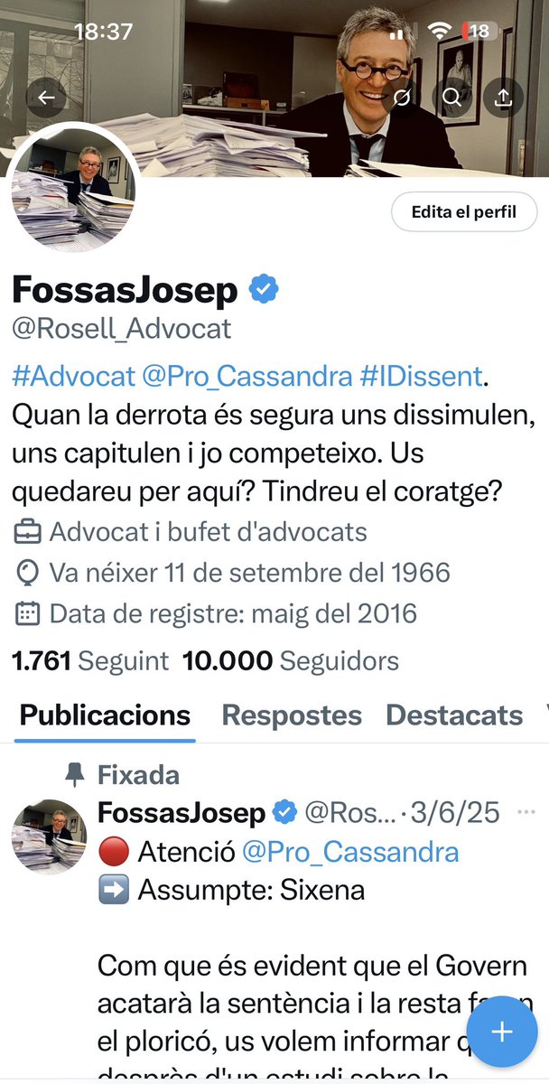 FossasJosep (@rosell_advocat) on Twitter photo Només tenim tuitert i ara jo mateix només arribo a un 20% dels seguidors q abans tenia. Estem intentant recuperar l’antic compte <a href="/FossasJosep/">Josep Rosell i Fossas</a>. Us vull donar les gràcies i demanar-vos q em seguiu al nou <a href="/Rosell_Advocat/">FossasJosep</a> q és el q de moment tinc funcionant amb 10000 seguidors. Només tenim tuitert i ara jo mateix només arribo a un 20% dels seguidors q abans tenia. Estem intentant recuperar l’antic compte <a href="/FossasJosep/">Josep Rosell i Fossas</a>. Us vull donar les gràcies i demanar-vos q em seguiu al nou <a href="/Rosell_Advocat/">FossasJosep</a> q és el q de moment tinc funcionant amb 10000 seguidors.