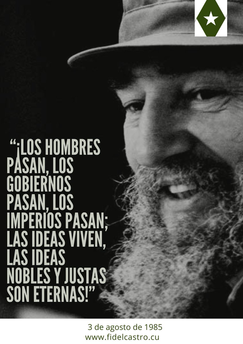 📅3 de agosto de 1985 🎙️#FidelCastro: “Las ideas no necesitan ni de las armas, en la medida en que sean capaces de conquistar a las grandes masas”.

bit.ly/2vtXZo8