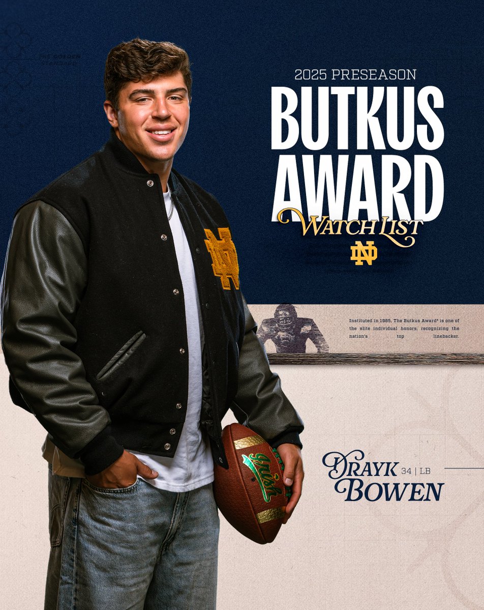 3️⃣
3️⃣4️⃣

Built different 💪

Jaylen Sneed and Drayk Bowen have been named to the 2025 Butkus Award Watch List

#GoIrish☘️