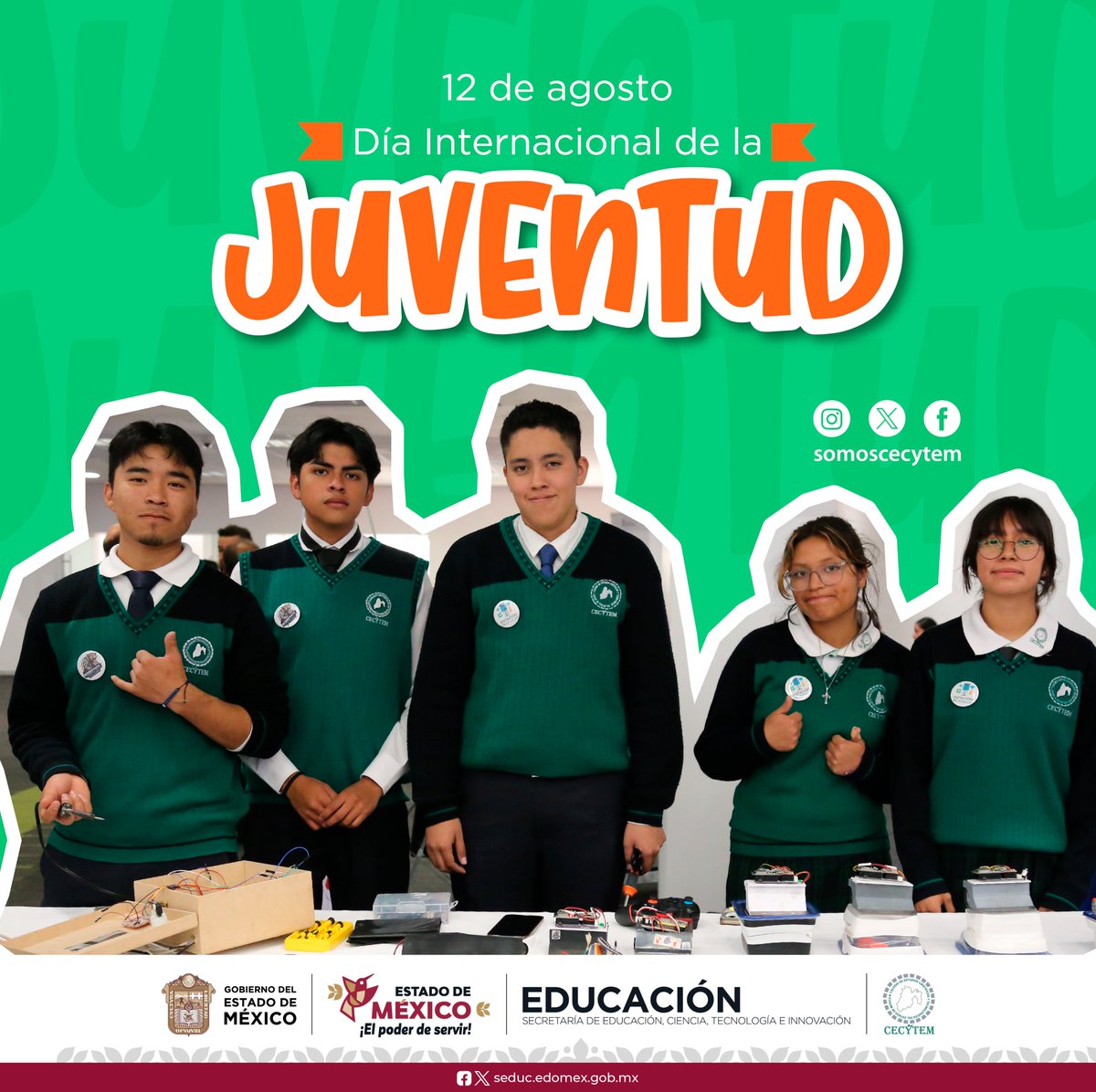🌎✨ ¡La juventud transforma el mundo!
Hoy, en el Día Internacional de la Juventud, celebramos tu energía, tu visión y tus ganas de cambiar el futuro.
💬 Cuéntanos, ¿qué sueñas lograr como estudiante CECyTEM?
#DíaDeLaJuventud #SomosCECyTEM #JuventudQueInspira