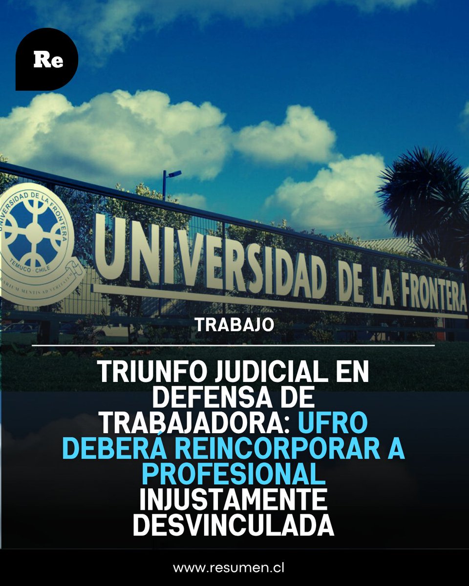 La Corte de Apelaciones de Temuco acogió el recurso de protección interpuesto contra la Universidad de La Frontera , ordenando la reincorporación de una trabajadora desvinculada en 2024, en el marco de la crisis de despidos masivos de la casa universitaria
acortar.link/OWxXpZ