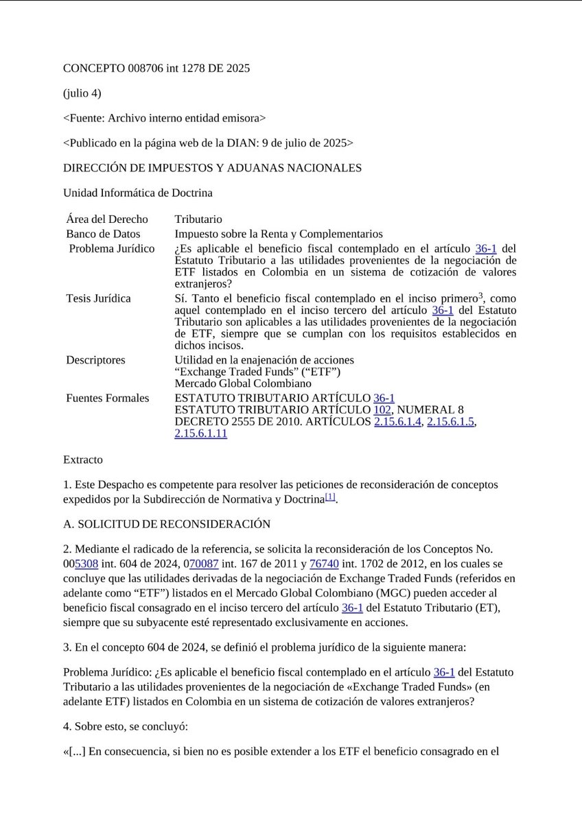 🚨 Nuevo concepto sobre los ETFs en el MGC que nos comparte Sergio Duque López 

❓️Este concepto trata de nuevo cuando un ETF inscrito en el Mercado Global Colombiano de la Bolsa de Valores de Colombia tiene beneficio tributario que la utilidad en venta de acciones es un