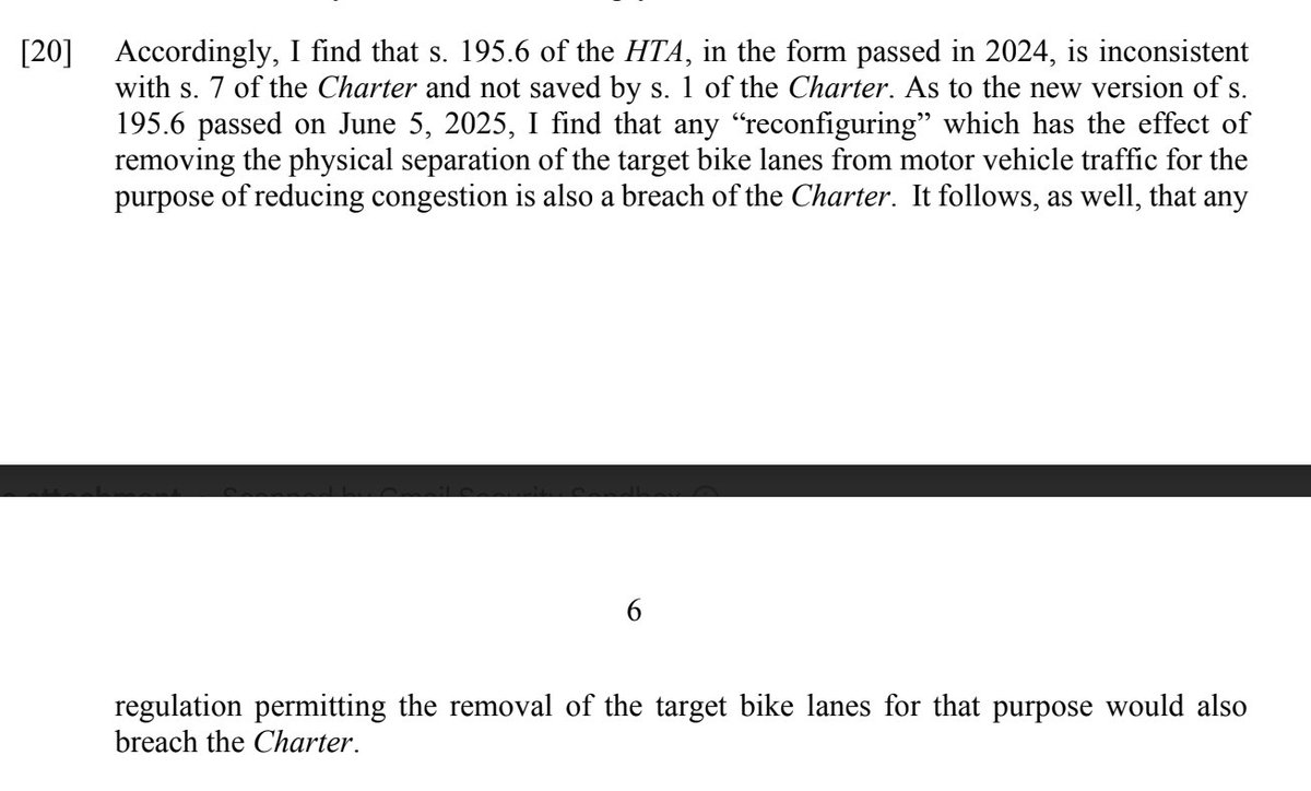 Cycling advocates have won. 

The Ford government's plan to remove three major bike lanes in Toronto violates the Charter, Ontario's Superior Court rules.

Story to come.

#onpoli #topoli